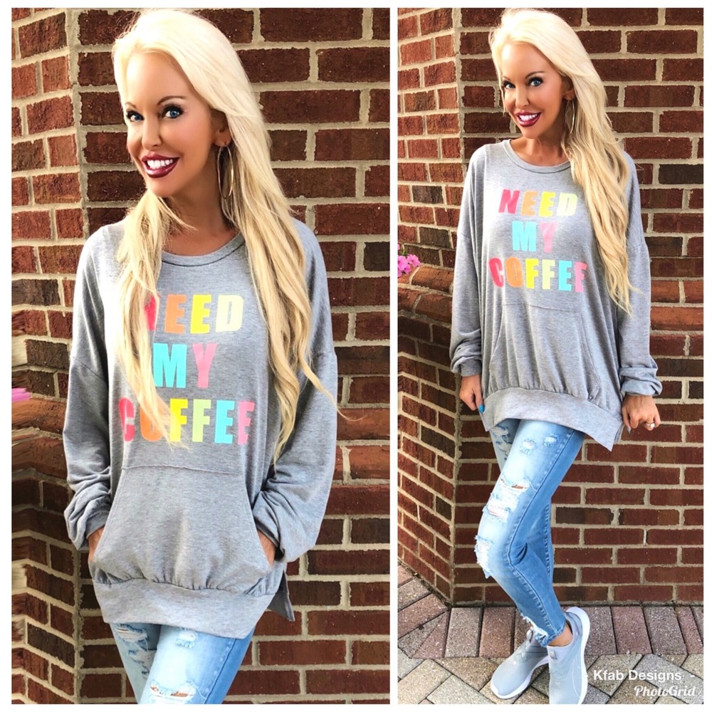 🛍LAST 1! French Terry Coffee Pocket Sweatshirt - Picture 3 of 6